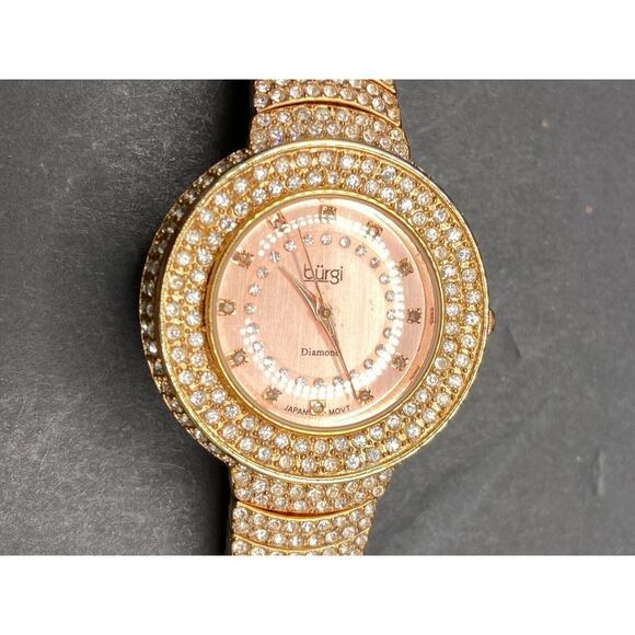 BURGI Diamond Markers Crystal Bezel Women’s Wristwatch BUR048RG Rose Gold Tone